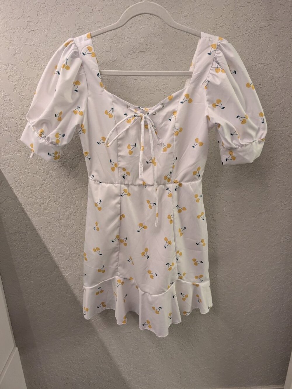 White with Yellow Heart Cherry Summer Dress